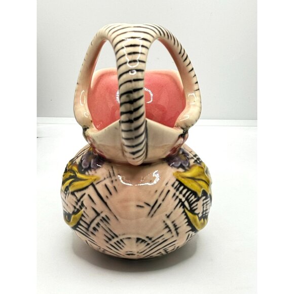 Vintage 1955 Hull Hand-Painted Pottery Pitcher Vase Floral Design Pink & Black - Picture 2 of 6